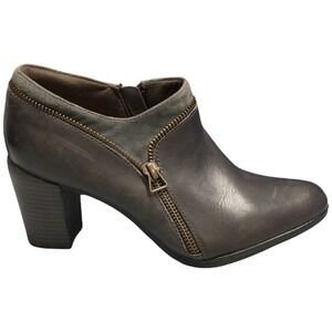 Clark Araya Morgan Ankle Zipper Booties Womens Size 7 Black Gray‎ Stacked Heel